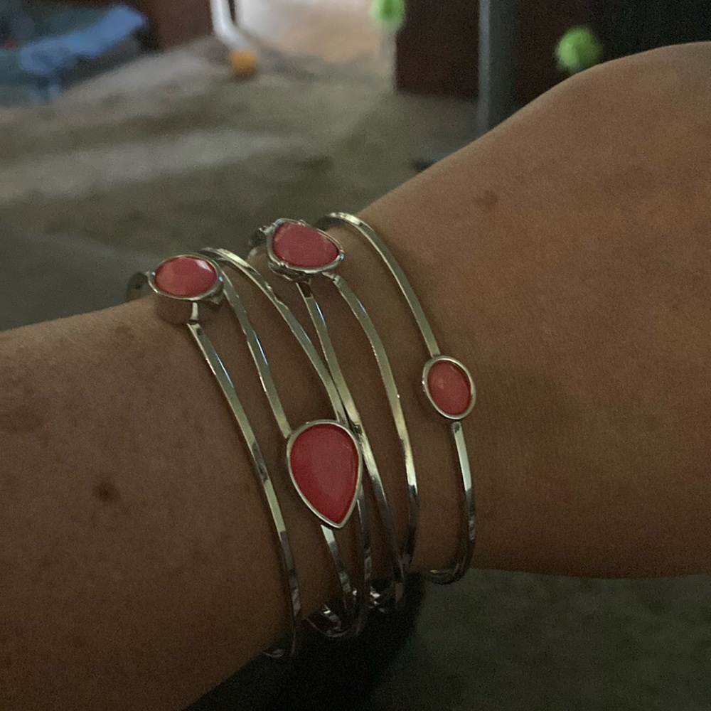 Silver and Pink Bangle Bracelet Set